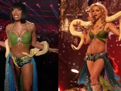 Megan Thee Stallion beri tribute untuk Britney Spears di acara MTV VMAs 2024. Foto: Dok. Kolase MTV, X @PopCulture2000s