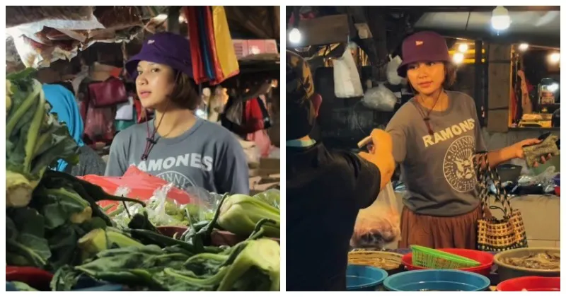 Gaya Santai Indah Permatasari saat Belanja di Pasar Tradisional