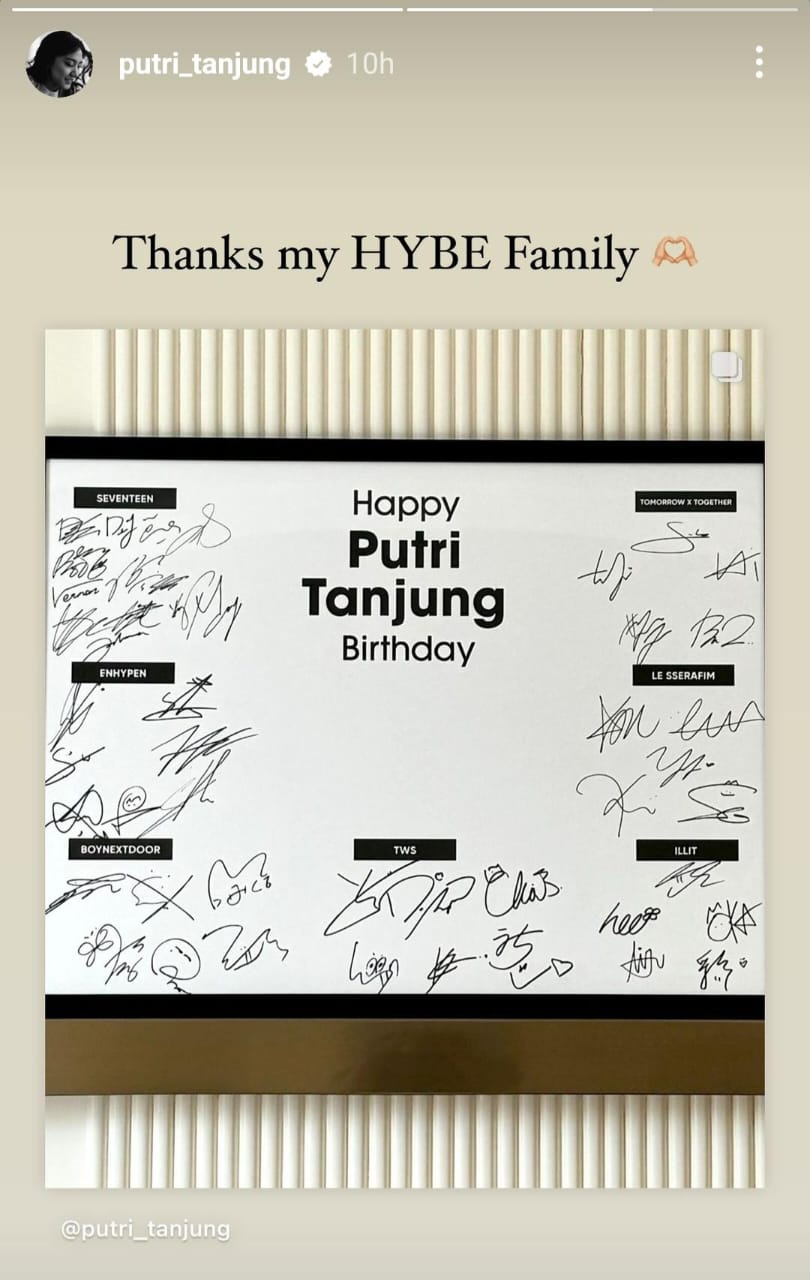 Balasan terima kasih untuk HYBE. Foto: Dok. Instagram @putri_tanjung