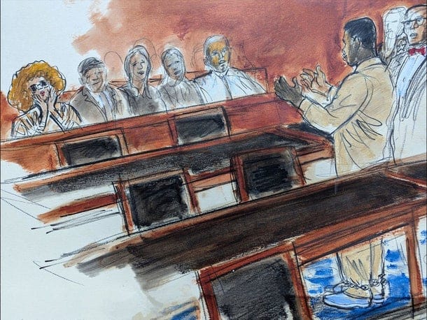 Ilsutrasi Diddy di ruang sidang. Foto: Dok. Elizabeth Williams/TMZ