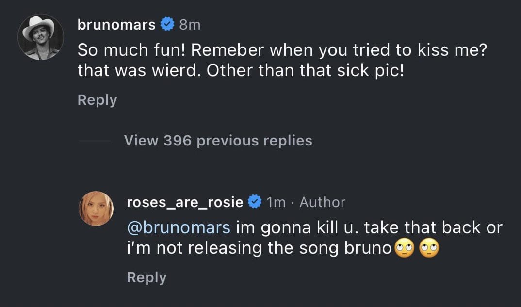 Rose dan Bruno saling berbalas komentar,. Foto: Dok. X @kchartsmaster