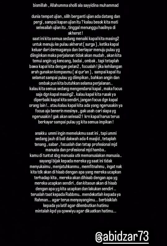 Unggahan Umi Pipik setelah Abidzar viral di X. Foto: Dok. Instagram @_ummi_pipik_