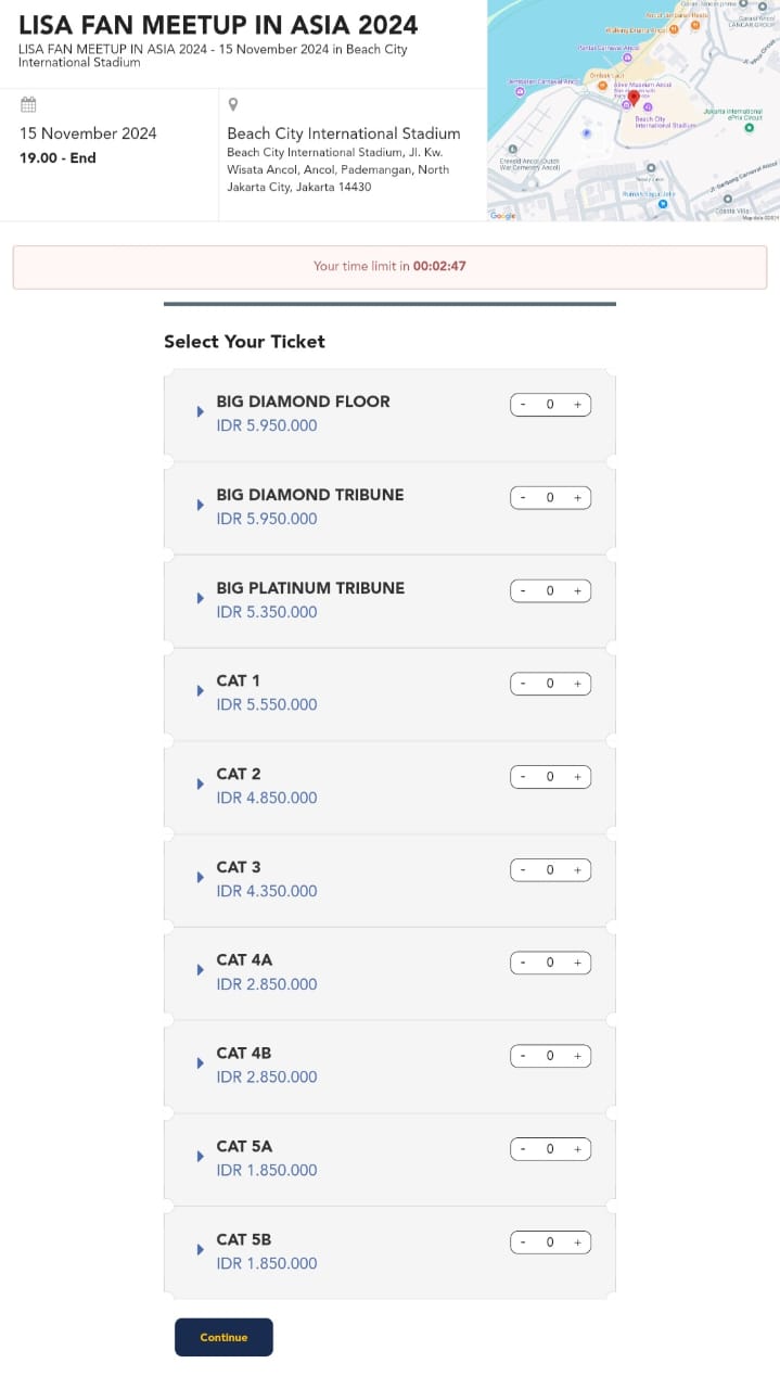 Tiket fan meetup Lisa yang belum ludes terjual, terhitung hingga Selasa (22/10) pukul 11.00 WIB. Foto: Dok. Tix.id