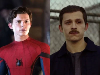 Aksi Tom Holland di film 'Spider-Man' dan 'Cherry' (Foto: kolase dari Polygon dan Apple+ TV)