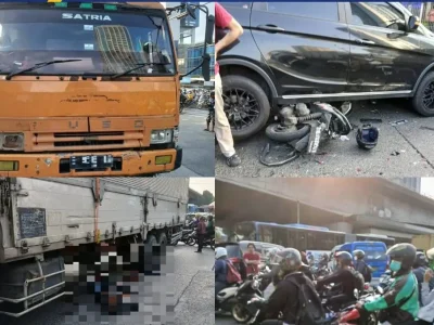 Kecelakaan beruntun terjadi di persimpangan lampu lalu lintas Slipi. Foto : X/TMCPoldaMetro