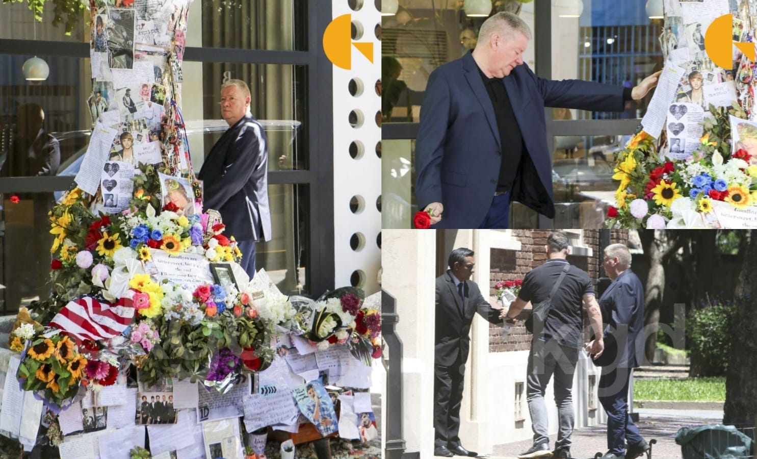 Geoff Payne mengunjungi tempat peringatan yang dibuat oleh penggemar di depan hotel. Foto: Dok. Instagram @backgrid_usa