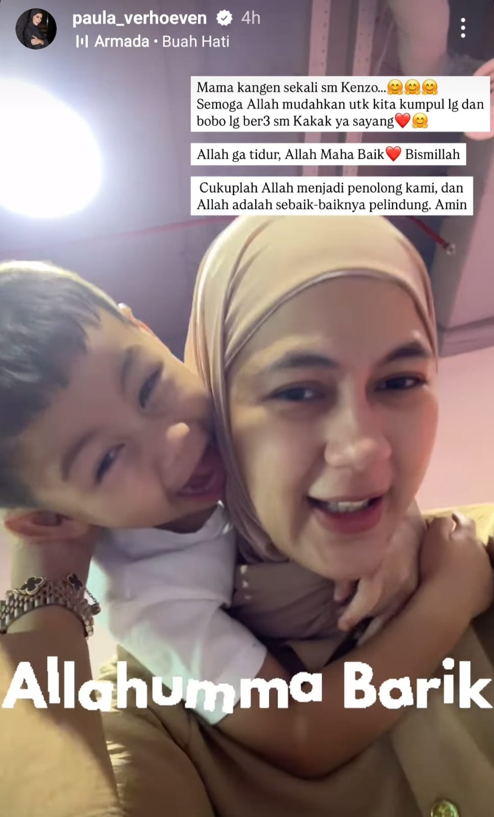 Paula ungkap kerinduan pada buah hati. Foto: Dok. Instagram @paula_verhoeven