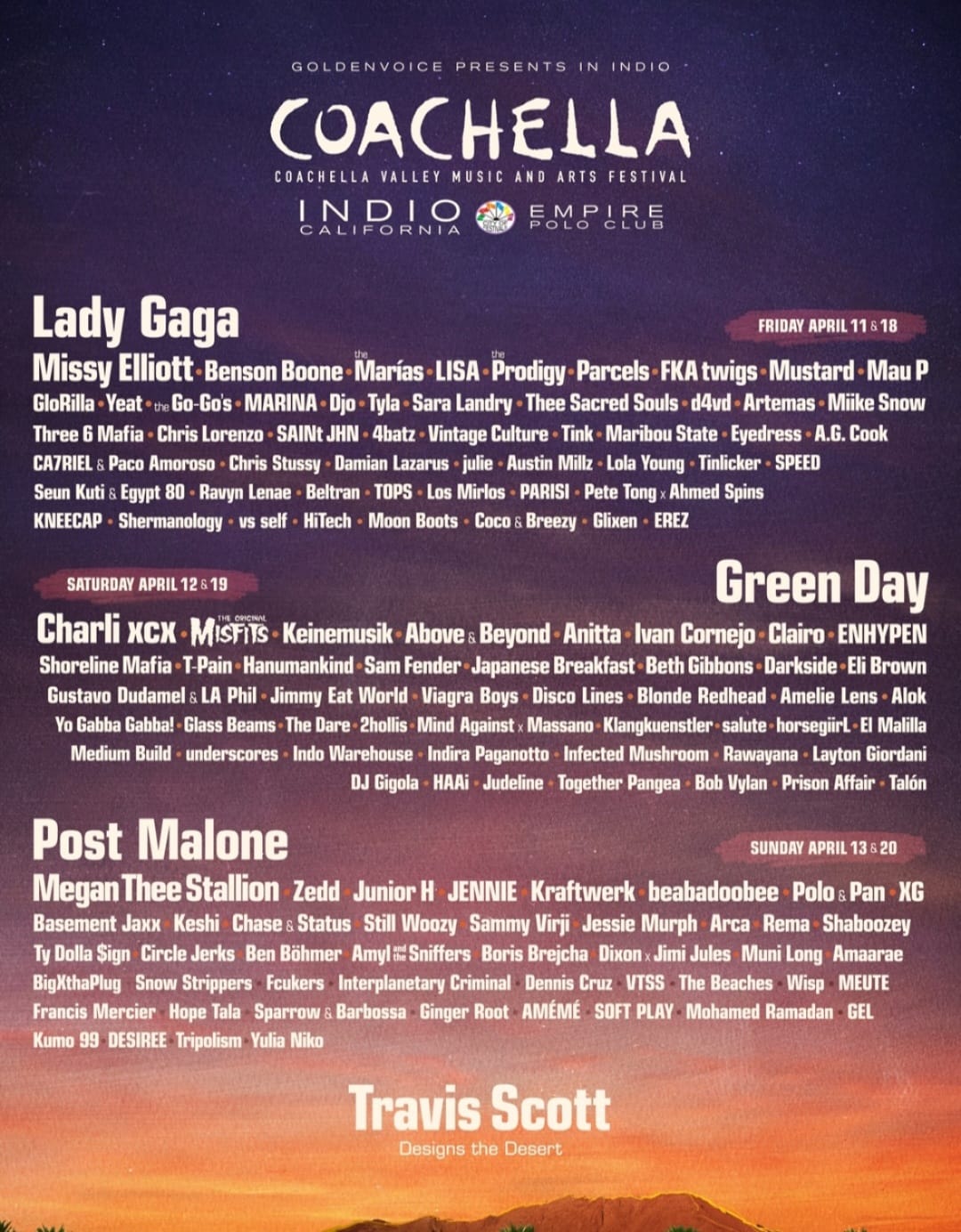 Line up Coachella 2025. Foto: Dok. Instagram @coachella