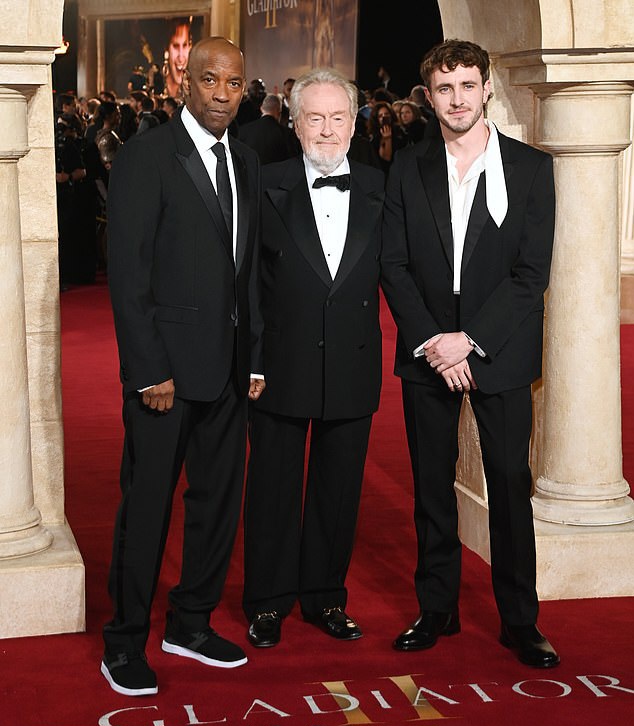 (kiri) Denzel Washington, Ridley Scott, Paul Mescal (Foto: WireImage)