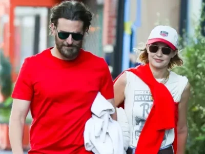 Gaya Gigi Hadid dan Bradley Cooper tampil dalam merah-putih (Foto: Dok. GC Images)