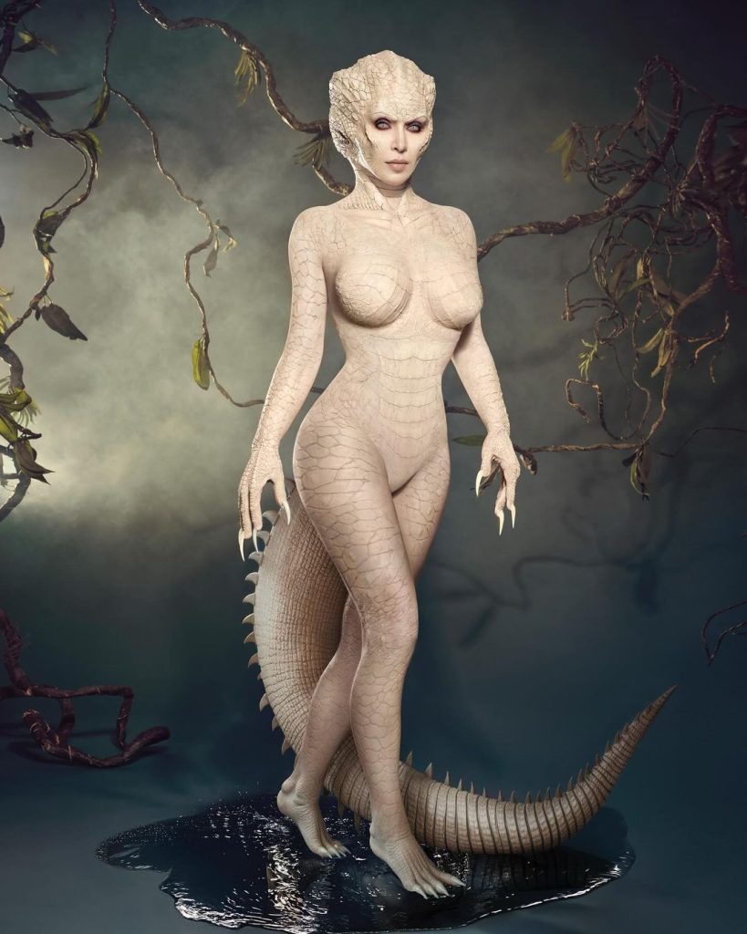 Kostum halloween Kim Kadarshian jadi alligator albino (Foto: Instagram/kimkadarshian)