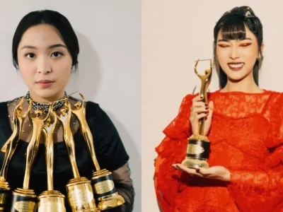 Gaya para musisi saat menghadiri AMI Awards 2024. Foto: Dok. Kolase Instagram @bernadyaribka, @isyanasarasvati