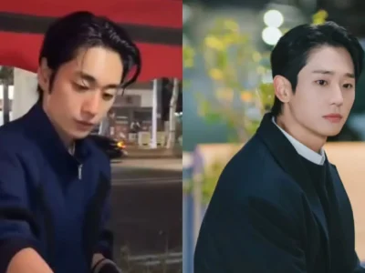 Penjual bungeoppang mirip Jung Hae In. Foto: Dok. Kolase X @Tesllike, Instagram @holyhaein