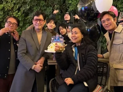Pemeran 'Squid Game 2' merayakan ulang tahun Lee Jung Jae. Foto: Dok. Instagram @from_jjlee