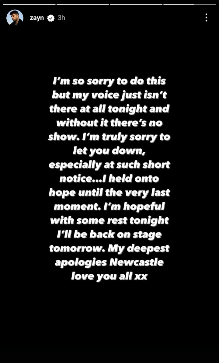Pernyataan Zayn Malik lewat Instagram Stories (Foto: Instagram/zayn)