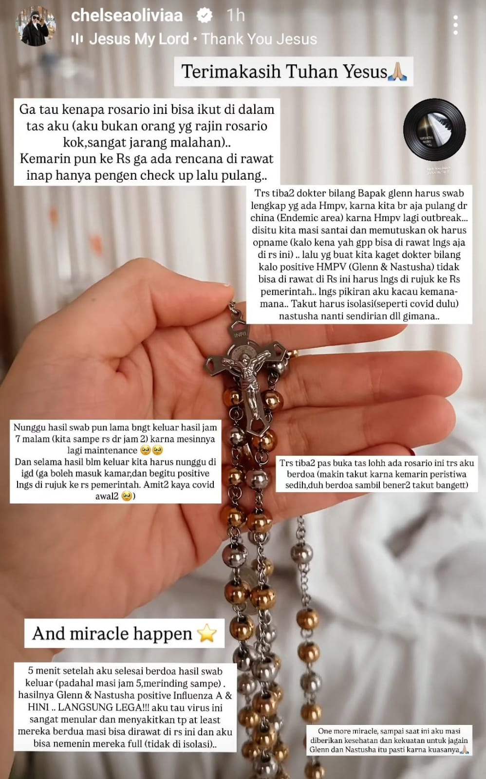 Curhatan Chelsea Olivia yang khawatir suami dan anaknya tertular HMPV. Foto: Dok. Instagram @chelseaoliviaa