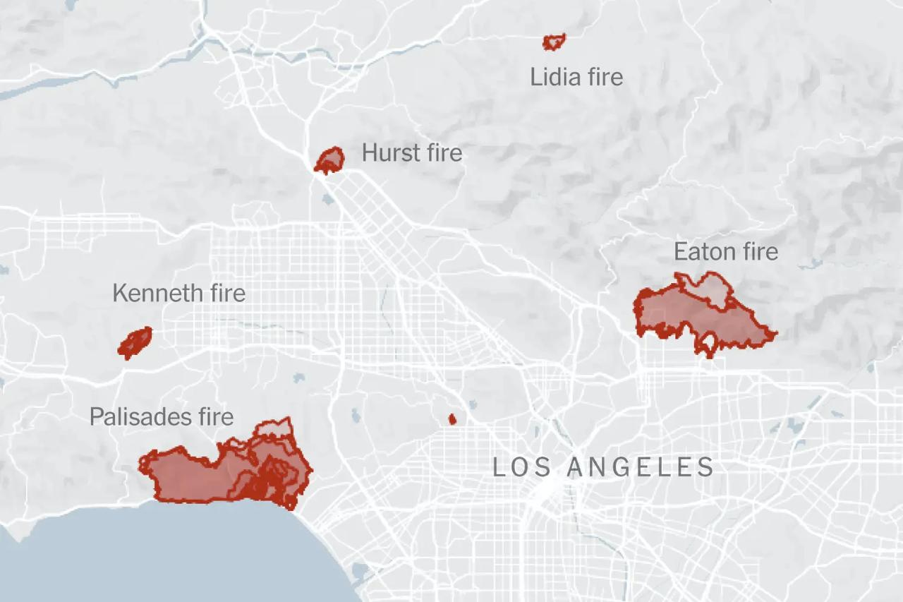 Titik kebakaran di Los Angeles (Foto: Doc. New York Times)