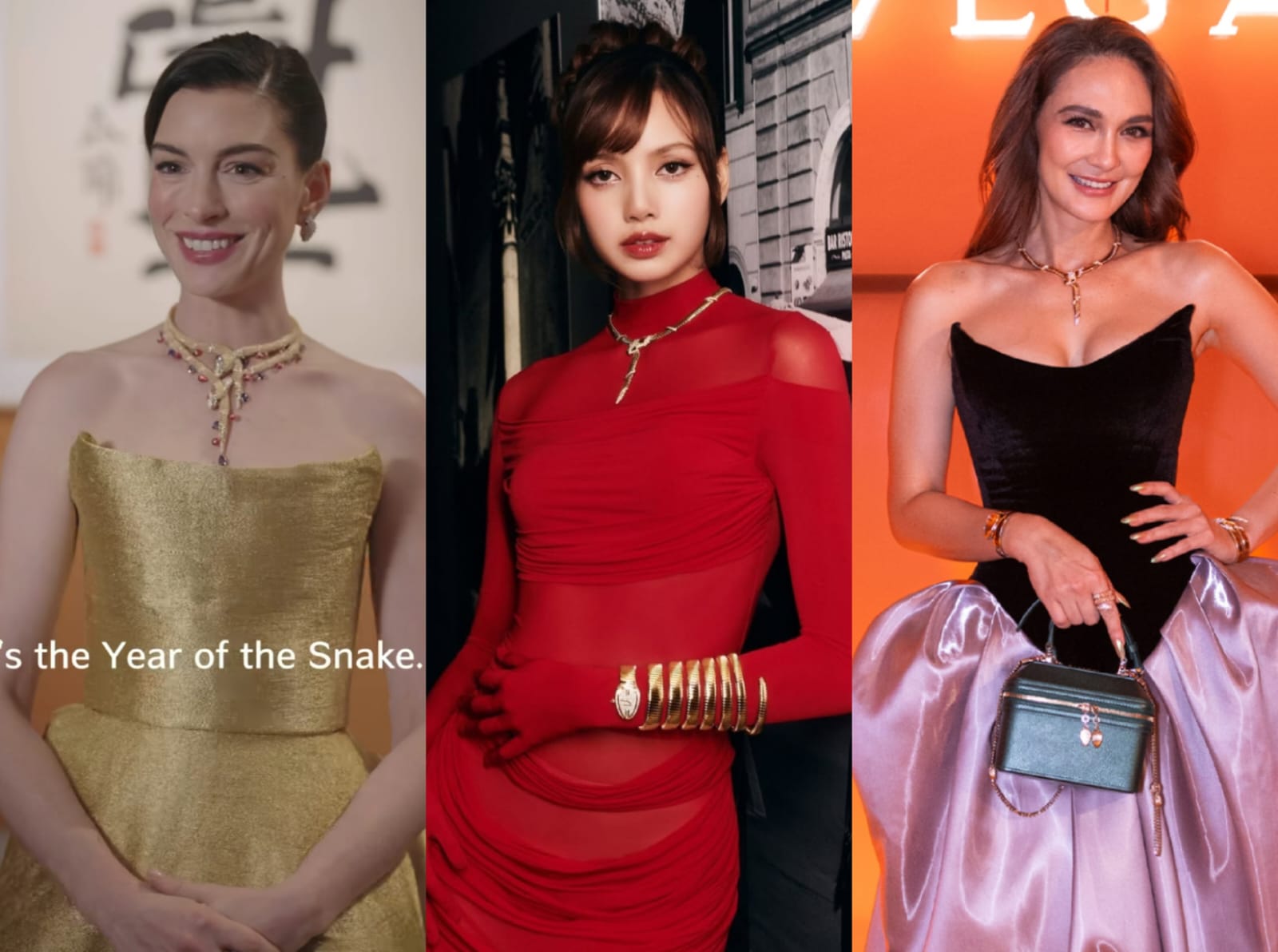 Para selebriti mengenakan perhiasan ular. Foto: Dok. Instagram @bvlgari