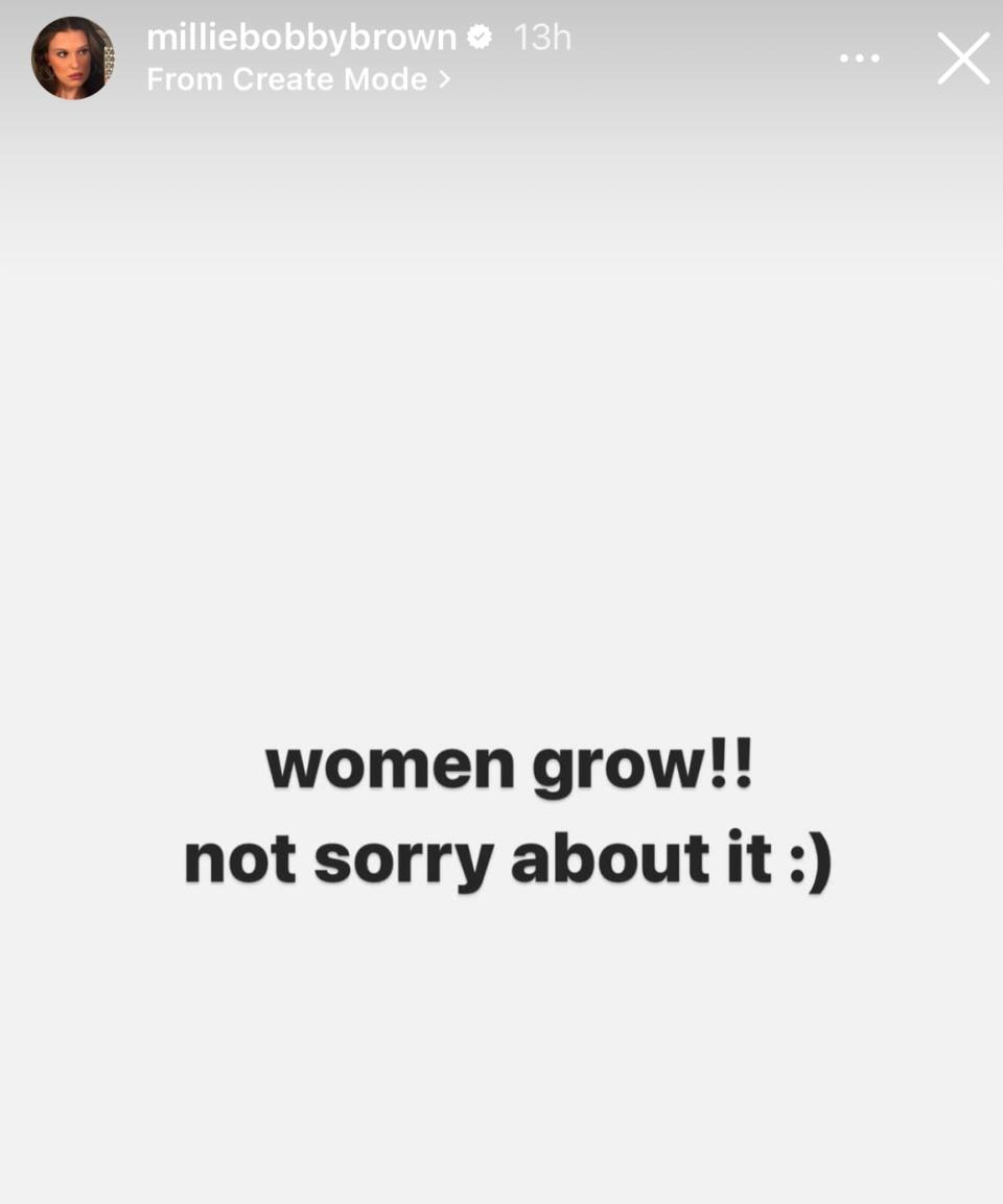 Tanggapan Millie pada kritikan (Foto: Instagram/milliebobbybrown)