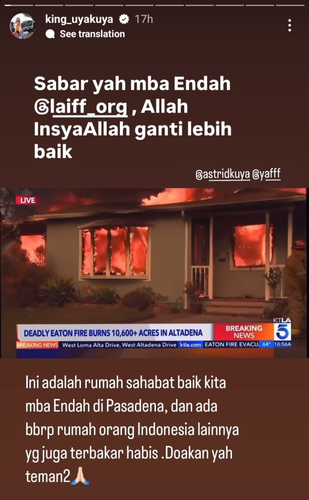 Rumah sahabat Uya Kuya yang terbakar (Foto: Instagram/king_uyakuya)
