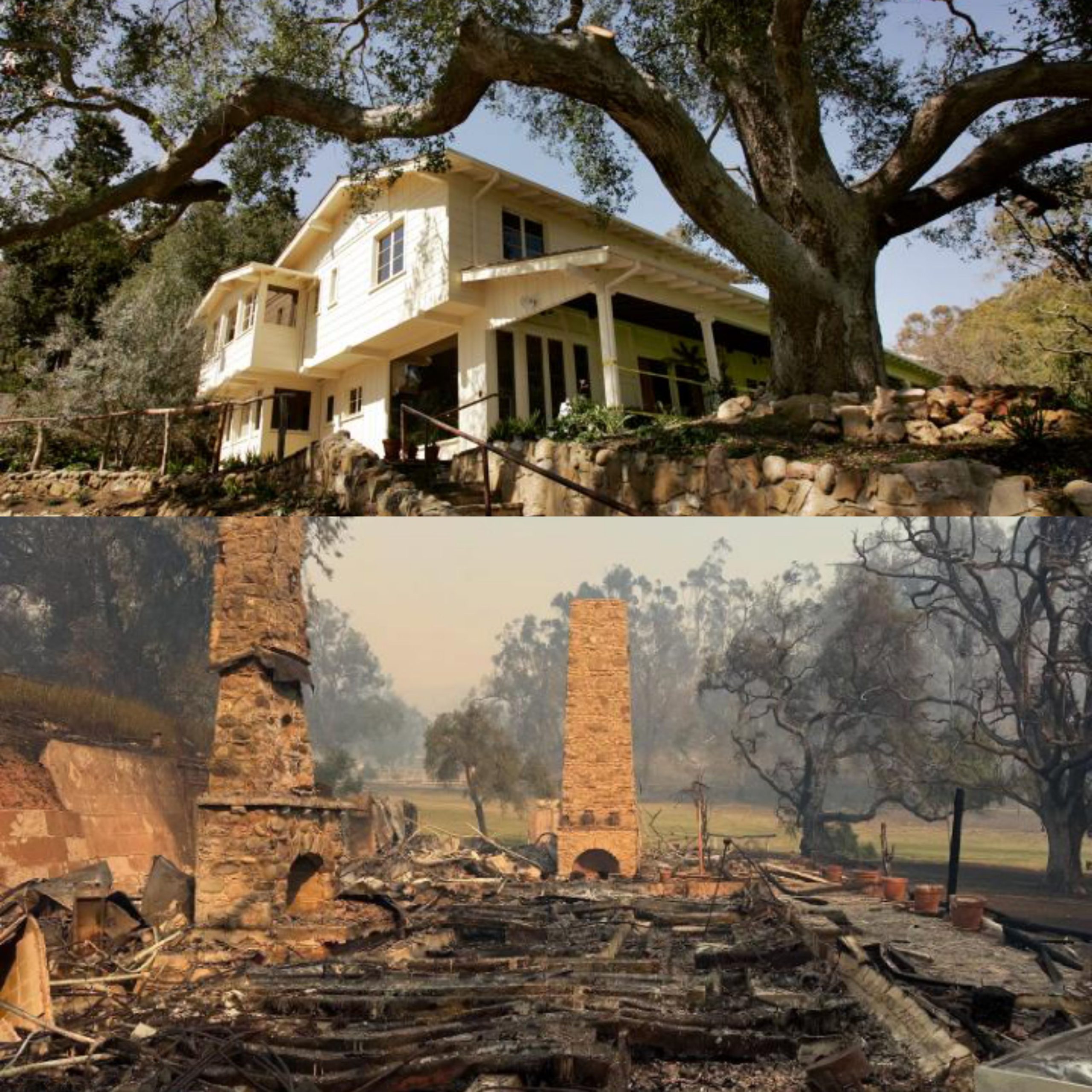 Will Rogers Ranch hanya tersisa pilar cerobong (Foto: Getty dan Instagram/castateparks)