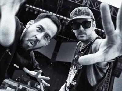 Anggota Linkin Park, Mike Shinoda dan Colin Brittain saat check sound di Jakarta (Foto: Instagram/linkinpark)
