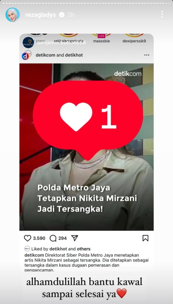 Reza Gladys lega Nikita Mirzani jadi tersangka (Foto: Instagram/rezagladys)