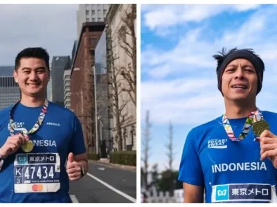 Chef Arnold dan Ariel NOAH mengikuti Tokyo Marathon 2025. Foto : Instagram/arnoldpo/rielnoah