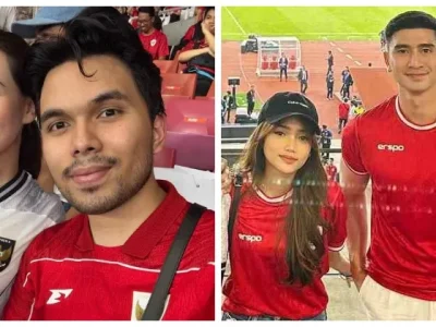 Pasangan selebriti menyaksikan Timnas sepak bola Indonesia . Foto : Instagram