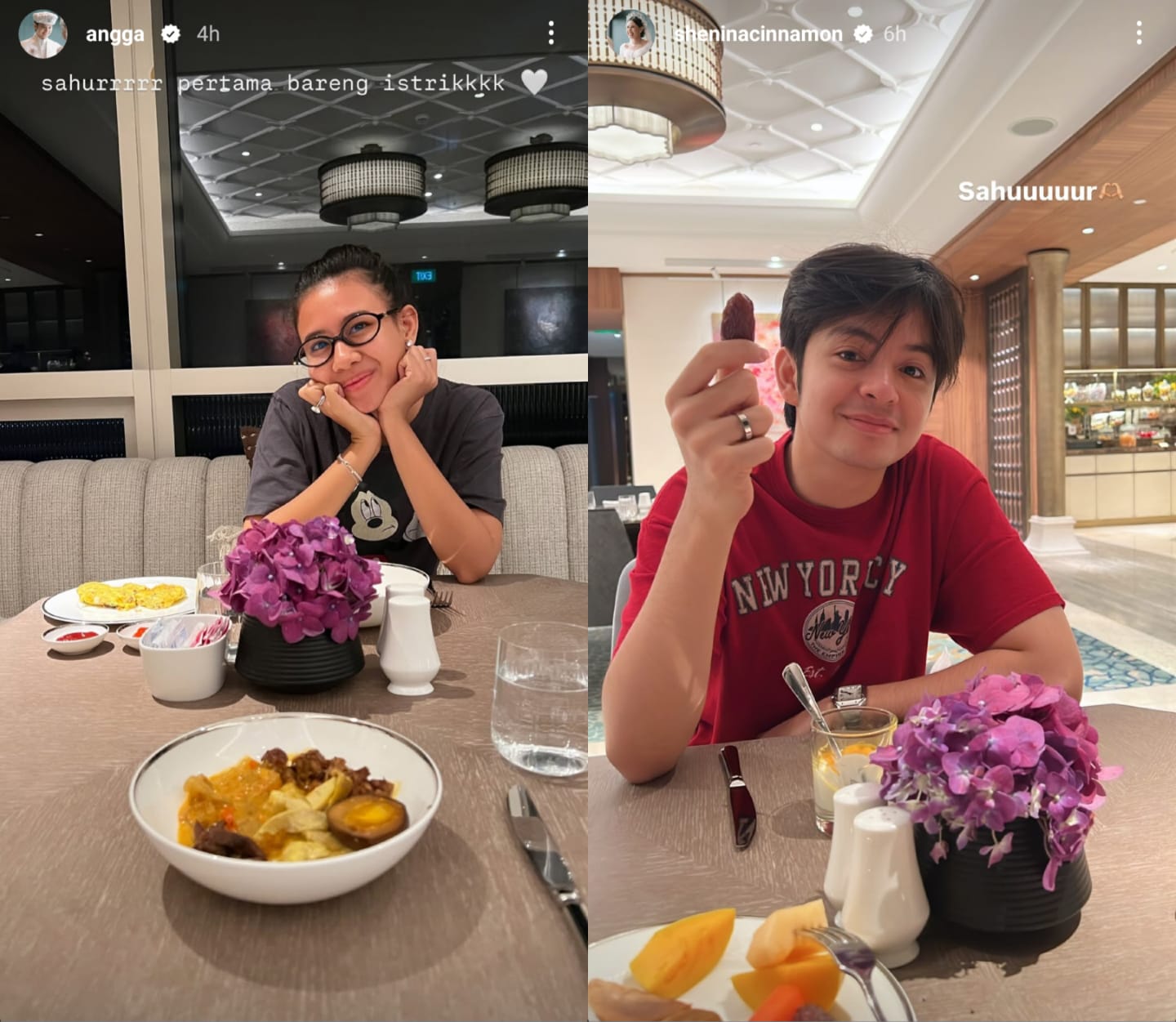 Angga Yunanda dan Shenina Cinnamon. Foto: Dok. Kolase Instagram @angga, @sheninacinnamon