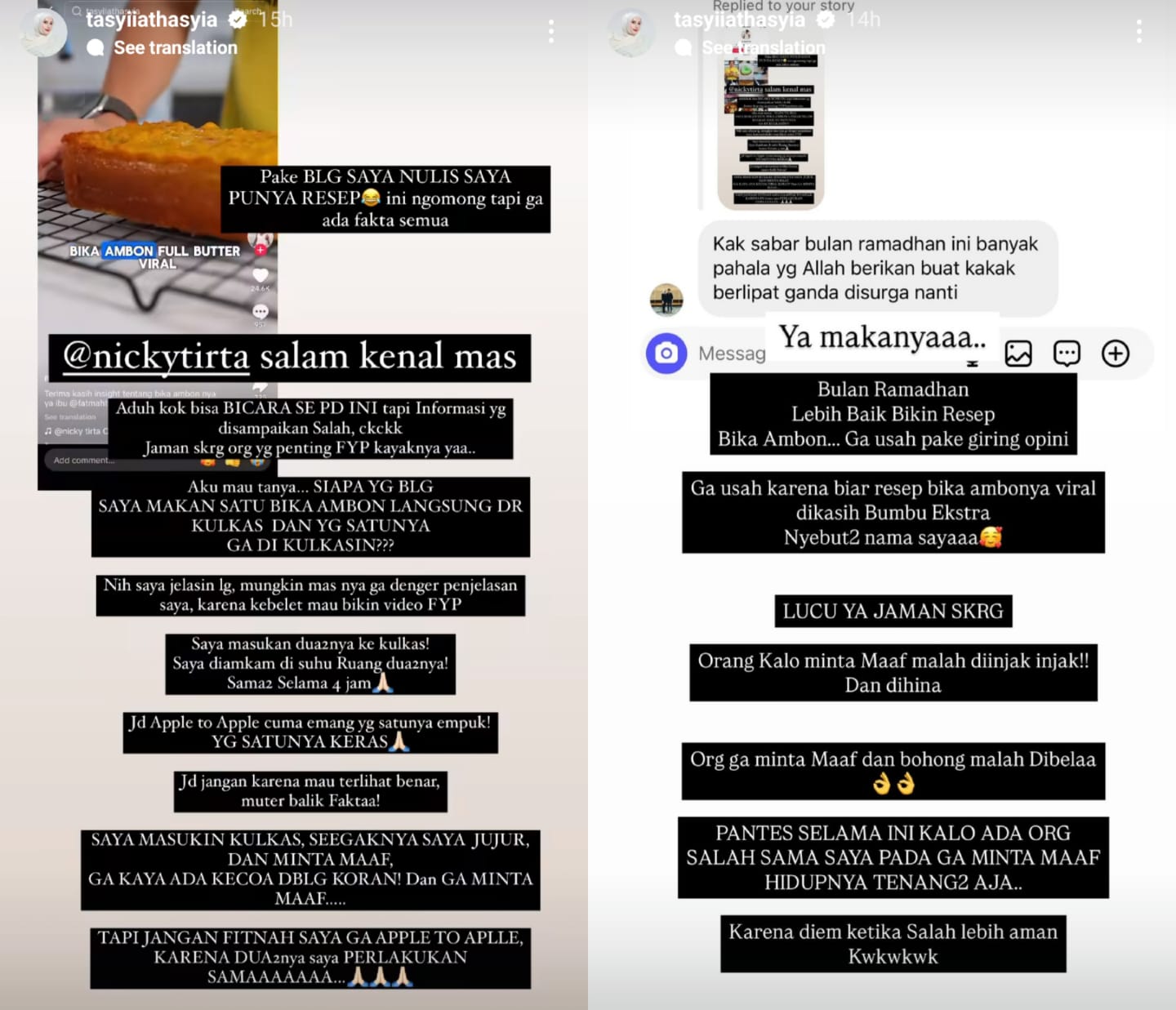 Jawaban Tasyi terhadap sindiran Nicky Tirta. Foto: Dok. Instagram @tasyiiathasyia
