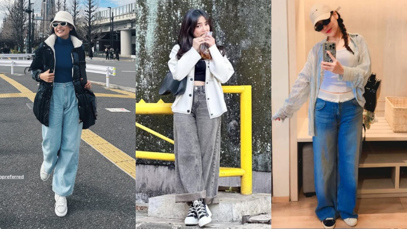 Selebriti tanah air mengenakan celana wide leg jeans. Foto: Dok. Instagram