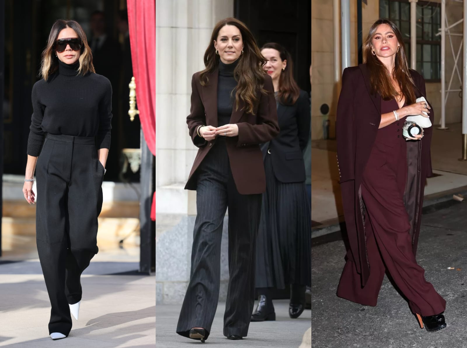 Tokoh ternama luar negeri mengenakan wide leg pants. Foto: Dok. Kolase Getty Images, Backgrid