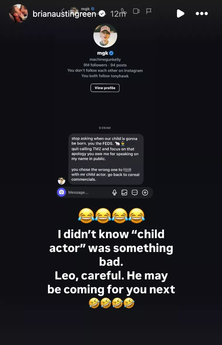 DM dari MGK untuk Brian. Foto: Dok. Instagram @brianaustingreen