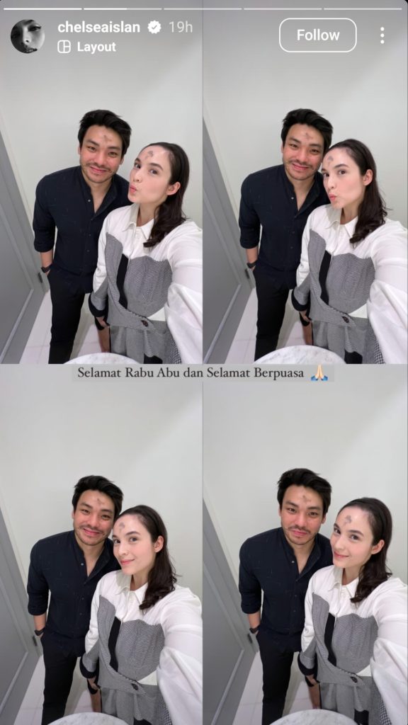 Coretan di dahi Chelsea Islan dan suami yang sudah memudar (Foto: Instagram/chelseaislan)