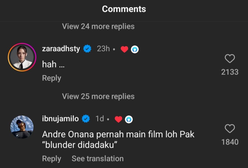Komentar dari beberapa pemain film Indonesia (Foto: Instagram/bigalphaid)