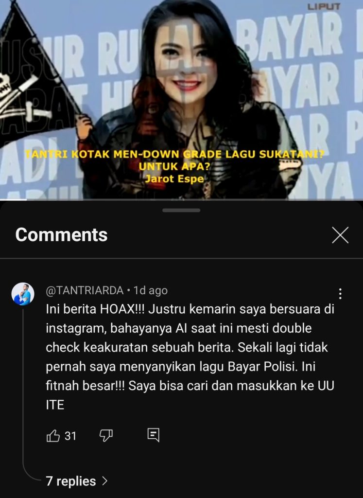 Tantri tegaskan ada oknum tidak bertanggung jawab menggunakan suaranya (Foto: YouTube/Forum New Network)
