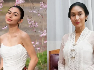 Happy Salma dan Ariel Tatum mengenakan kebaya dan batik di Jepang. Foto: Dok. Kolase Instagram @arieltatum, @happysalma