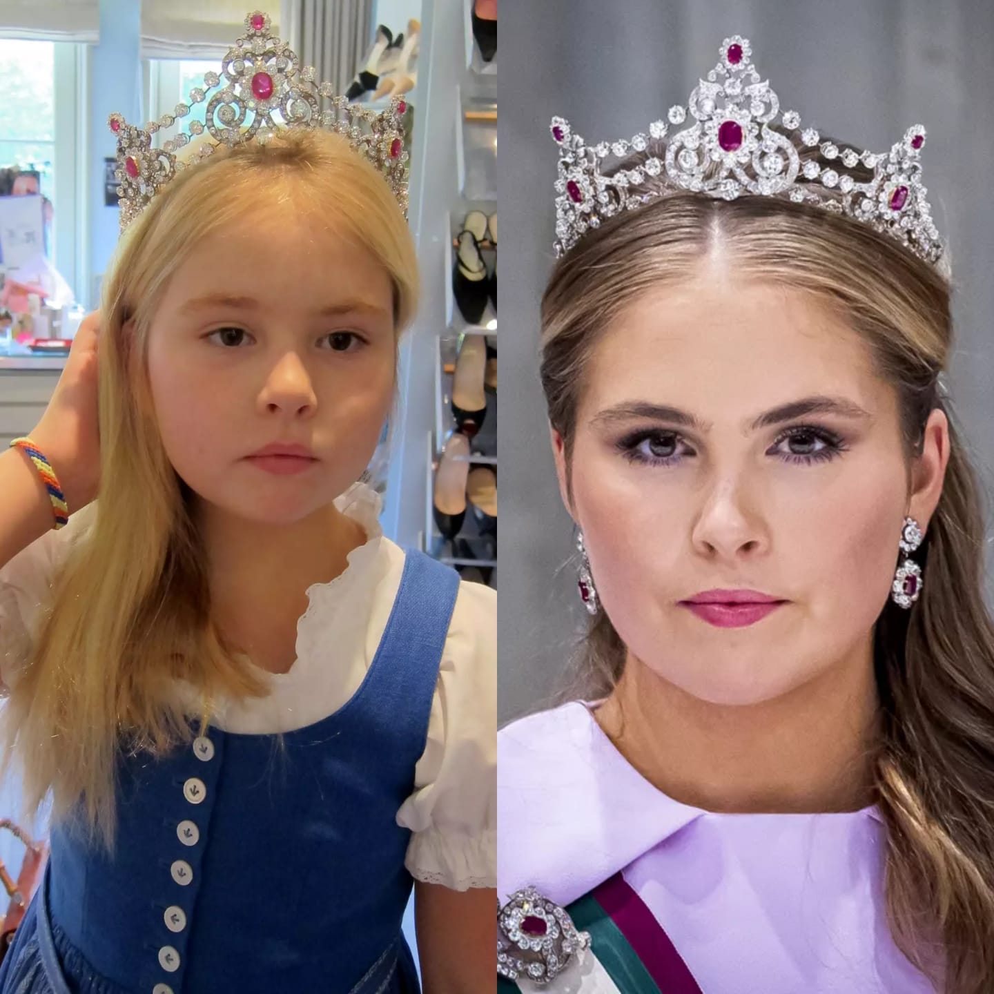 Putri Amalia mengenakan tiara ruby warisan Kerajaan Belanda. Foto: Dok. Kolase RDV/Getty Images