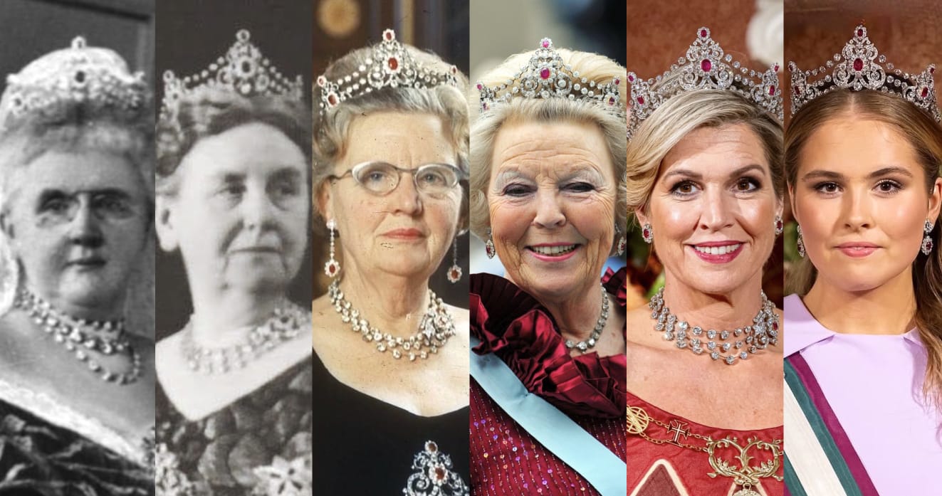 Deretan Ratu Belanda yang memakai tiara Mellerio Ruby Parure. Foto: Dok. Royal Watcher