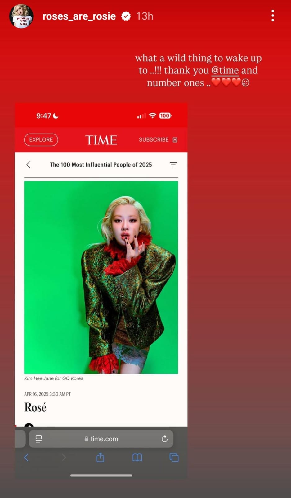 Unggahan Instagram Rose BLACKPINK. Foto: Dok. Instagram @roses_are_rosie