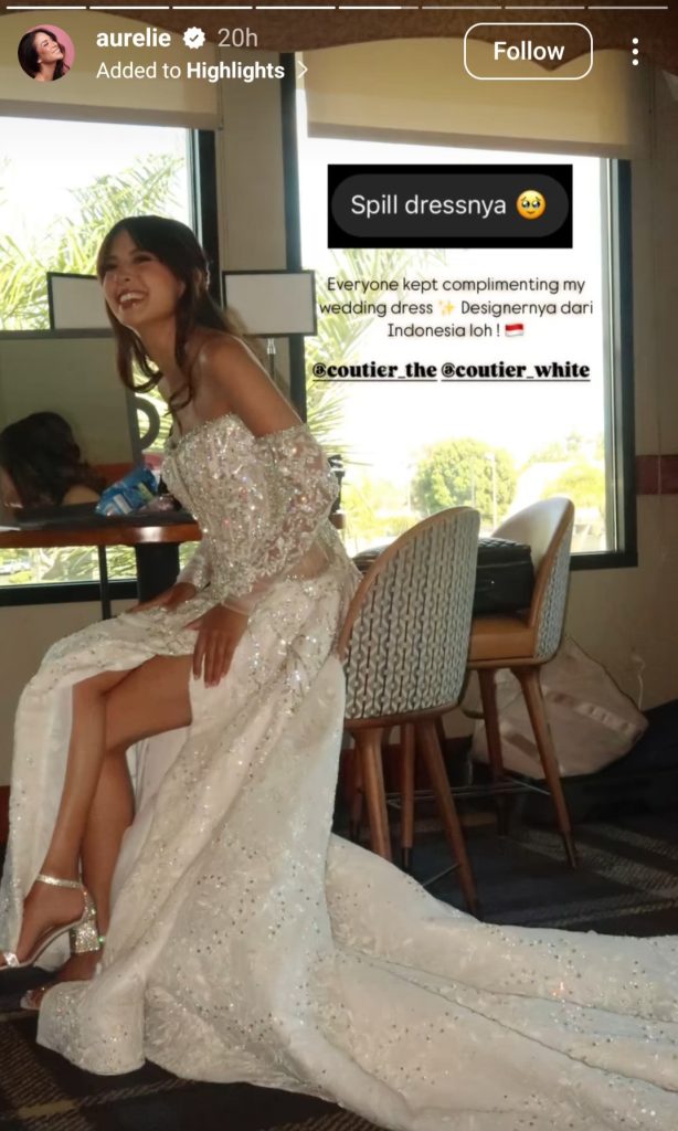Detail gaun pernikahan Aurelie Moeremans yang berkilauan (Foto: Instagram/aurelie)