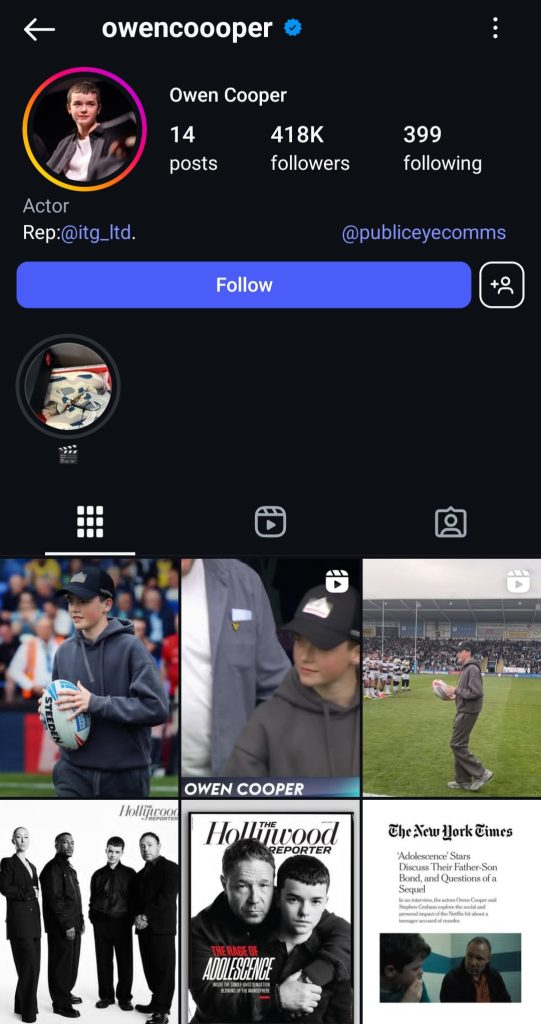 Satu-satunya akun resmi (Foto: Instagram/owencooper)
