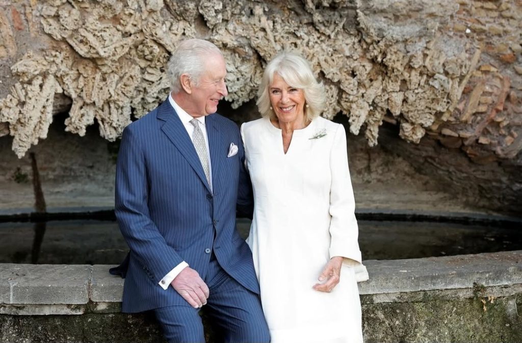 Ratu Camilla menggunakan gaun rancangan Anna Valentine (Foto: Instagram/theroyalfamily)