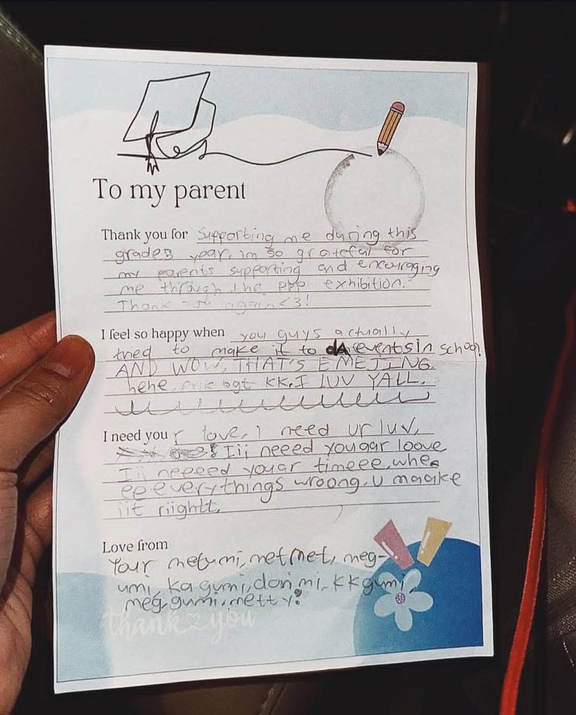 Surat Megumi untuk kedua orangtuanya (Foto: Instagram/natasharizkynew)