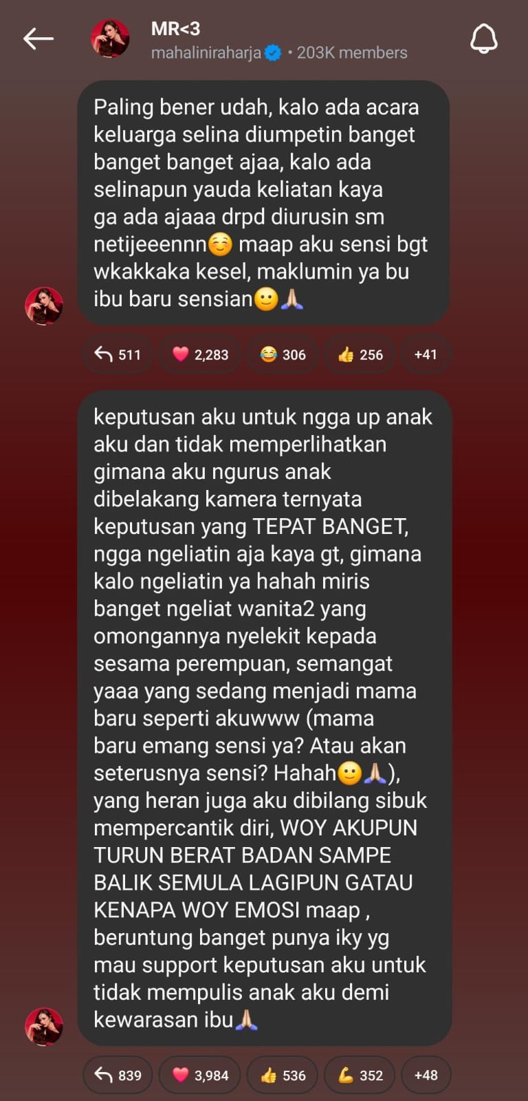 Curhatan Mahalini terkait hujatan netizen. Foto: Dok. Instagram @mahaliniraharja