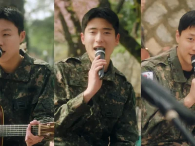 Yoo Seung Woo, Jaehyun NCT, dan Woodz tampil sebagai band militer. Foto: Dok. YouTube Republic of Korea Army