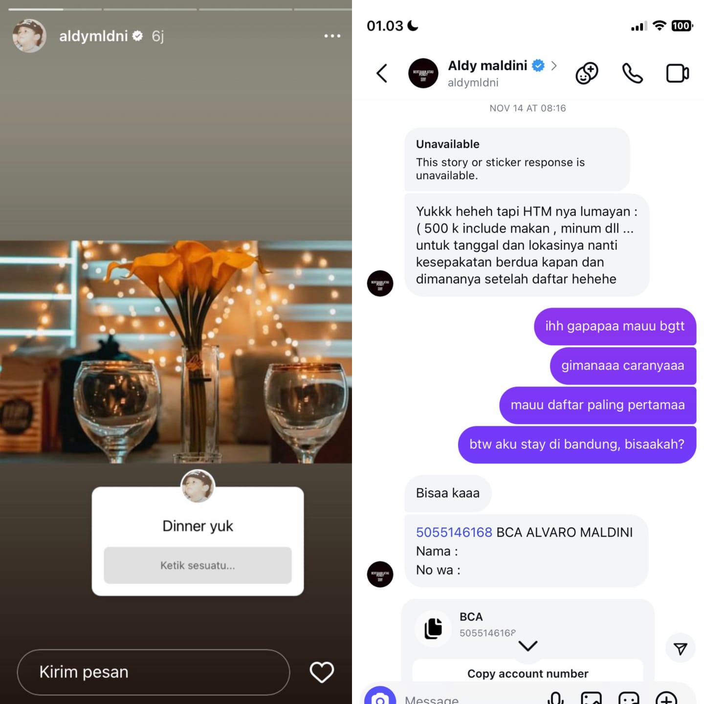 DM dengan penggemar yang mengaku tertipu. Foto: Dok. X @aleeazara