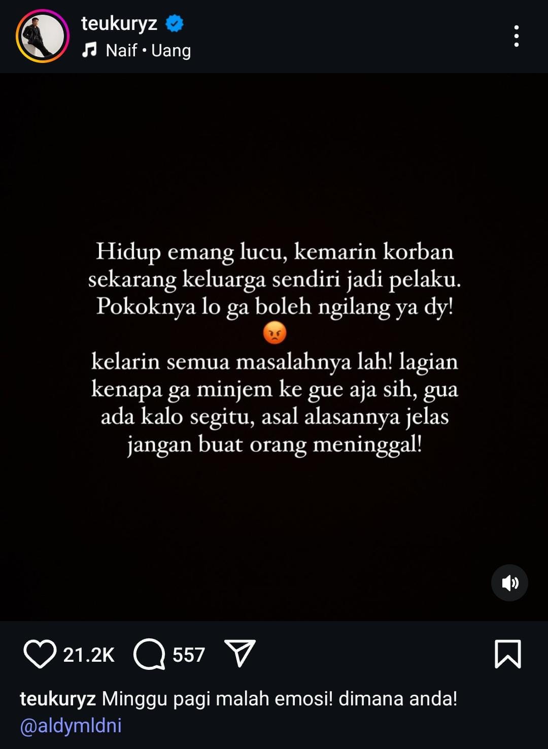 Kiki eks CJR ikut mengomentari kasus Aldy Maldini. Foto: Dok. Instagram @teukuryz