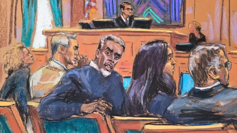 Ilustrasi Diddy bersama tim kuasa hukumnya saat sidang. Foto: Dok. Jane Rosenberg/Reuters